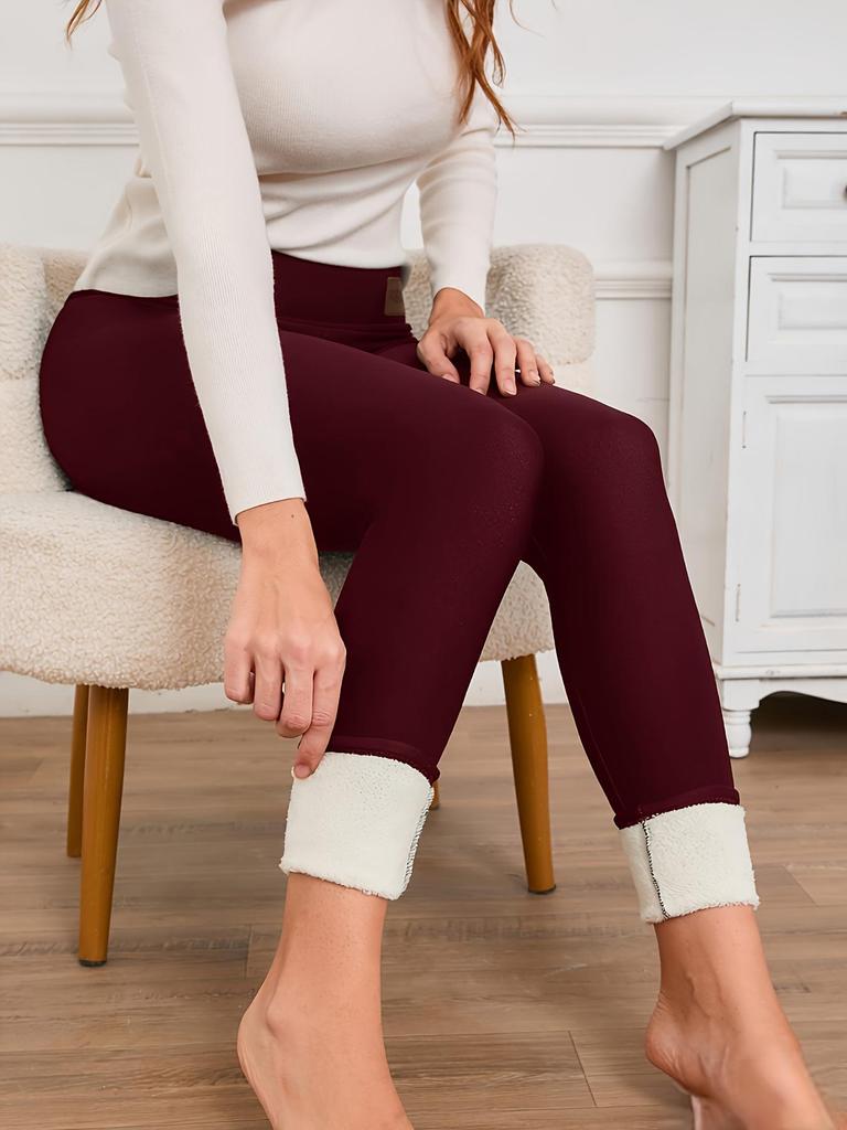 Women's High-Waisted Warm Pants with Leather Label Detail