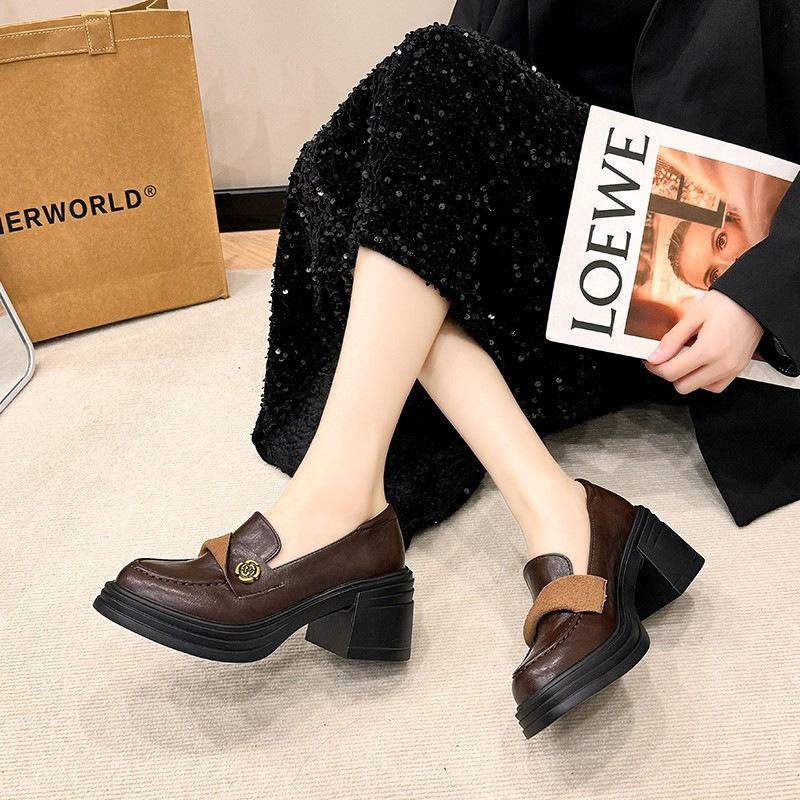 

Soft-soled black small leather shoes women s new academic style retro thick-soled versatile single shoes 39 коричневый