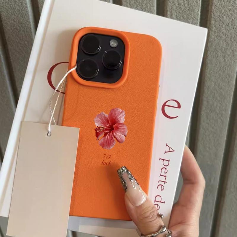

Red Hibiscus Flowers Lychee Texture Phone Case For iPhone 17 Pro Max 16 15 14 13 12 11 Pro 14 15 Plus 17 Air Silicone Soft Cover iPhone 16