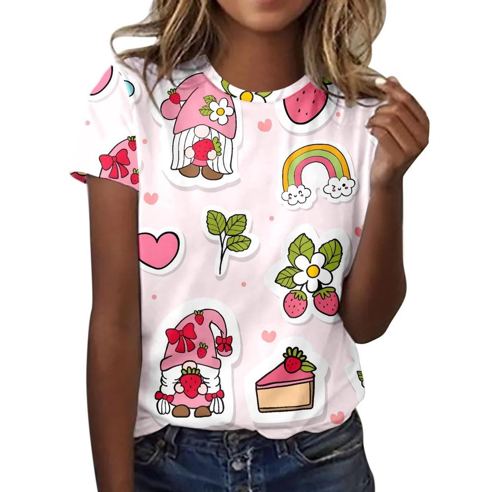 3D Printed Women's Casual Round Neck Short Sleeved T-shirt