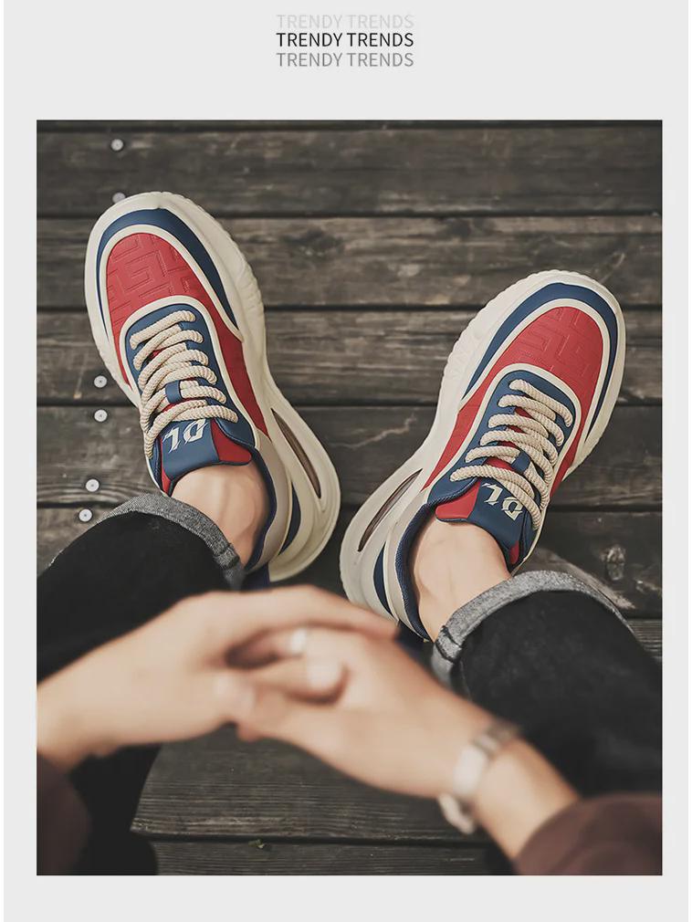 2024 Autumn Men's Leather Thick-Soled Dad Shoes with Air Cushion - Trendy Casual Sports Footwear