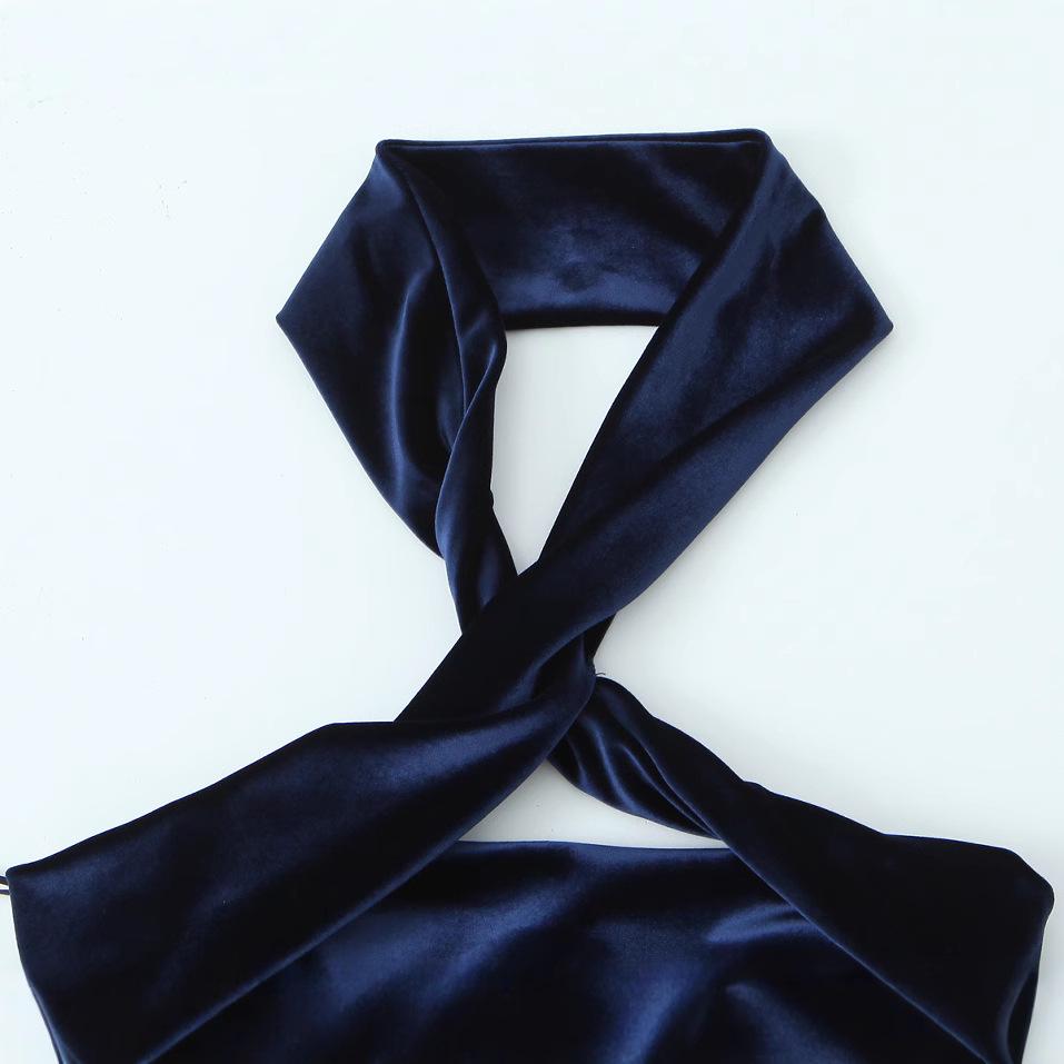 2024 Autumn Women's European & American Style Velvet Sleeveless Halter Top 9511072