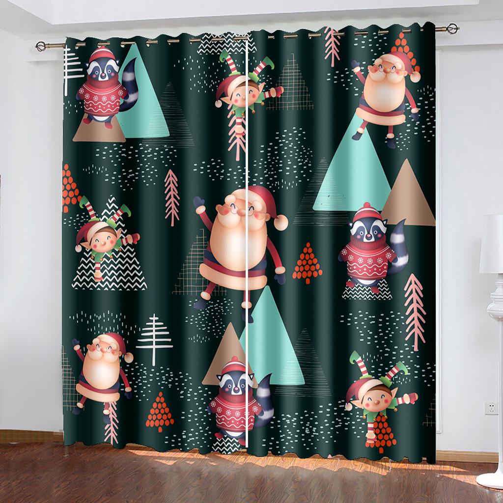 Weihnachtsdekoration Vorhang 3D Cartoon Weihnachtsmann Weihnachtsbaum Polyester Tuch Vorhang Schneemann Muster Festliche Atmosphäre