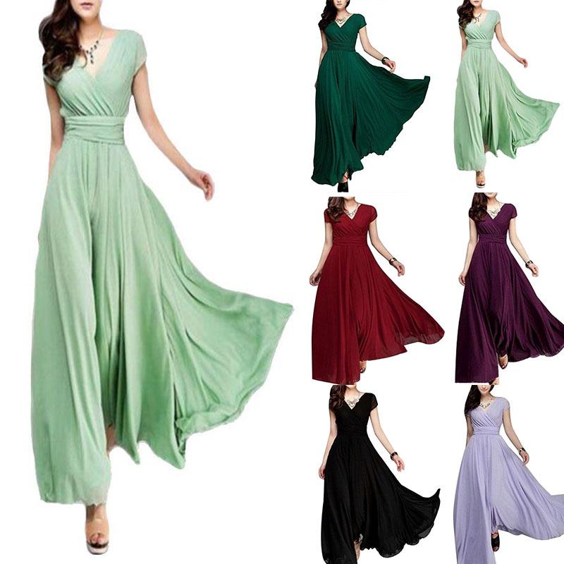 Women Formal Long Evening Prom Party Bridesmaid Chiffon Ball Gown Cocktail Dress