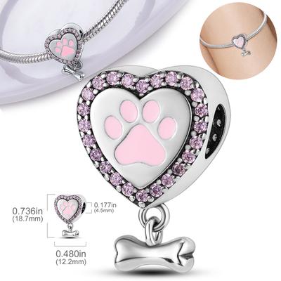 Charms Copper Heart-Shaped Cute Claw Bone Pendants Fit Charms Plata Original Bracelet Women Jewellery Making Fine Gifts