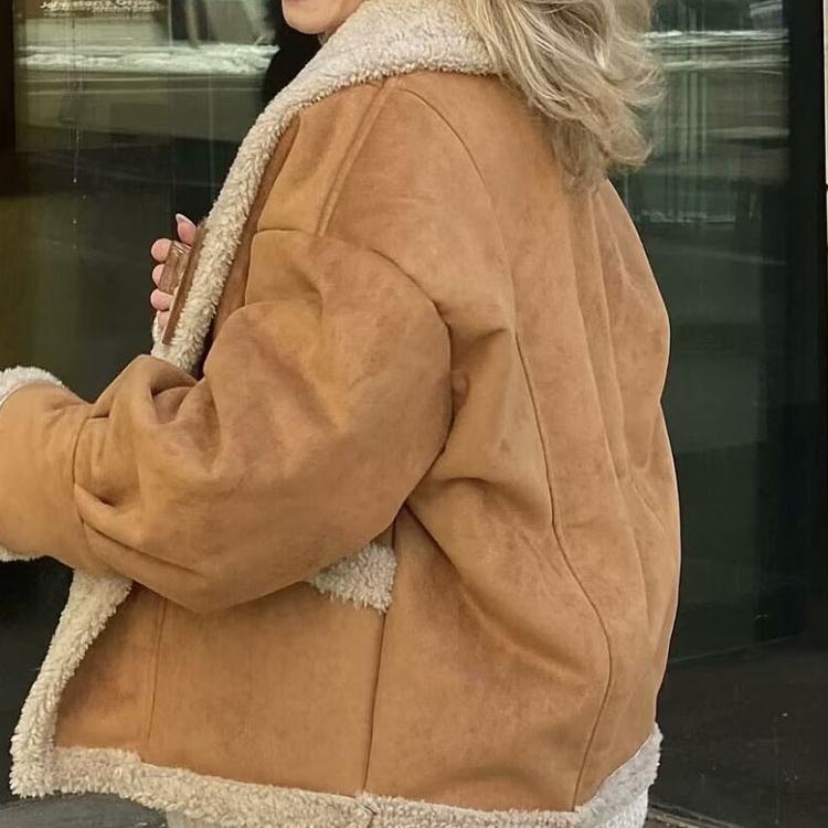 Kurtka damska vintage z polaru z kieszenią, swobodna, z długim rękawem, damska, jesienna, ciepła, gruba, elegancka, uliczna, szykowna