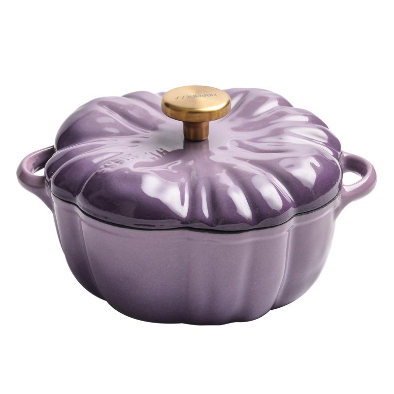 Little Happiness Multi-Function Pumpkin Cast Iron Enamel Pot for Stew, Soup, and Induction Cooking