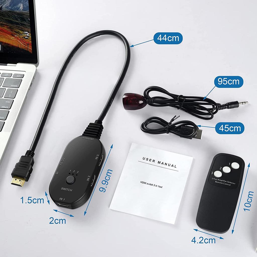 Q2-4 HDMI Switch 4K 3 In 1 Out Splitter UHD 4K Resolution Switcher with Remote Control