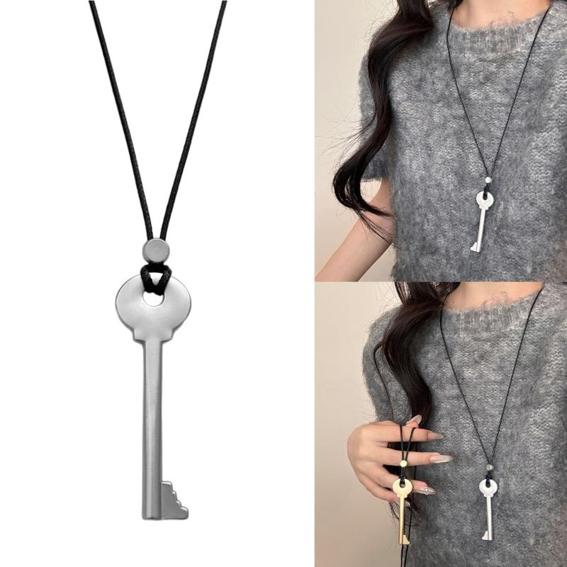 Elegant Metal Key Charm Black Rope Necklace Stylish Layering Pieces For Everyday Wear