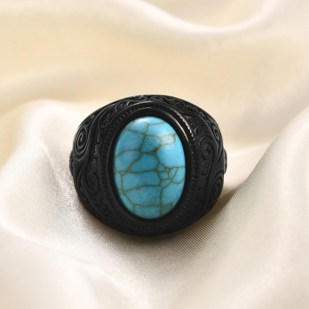 

Кольцо из титановой стали 22 мм с треснувшей бирюзой, в стиле ретро-готика, унисекс, модная бижутерия из нержавеющей стали No. 7