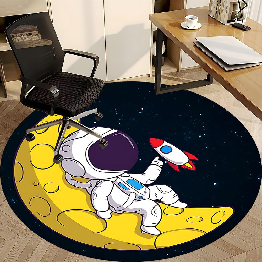 1pc Moon Astronaut Office Round Area Rug, Under Office Chairs Bedroom Living Room Home Decor, Room Deco
