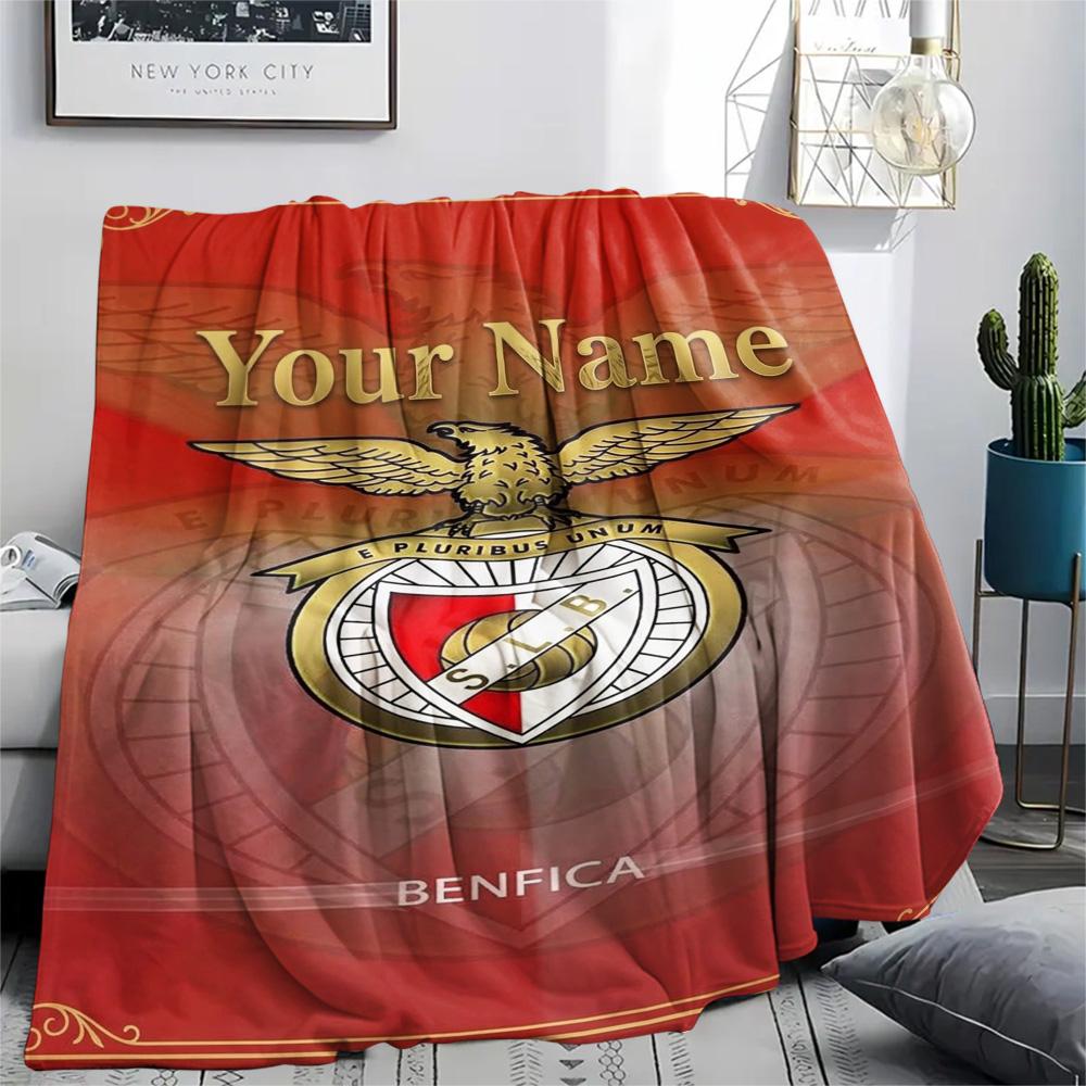 1PC Benfica Crest Custom Name Patterned Flannel Blanket Suitable For All Seasons For Home Decor Warmth And Comfort Gifts Holiday Present
