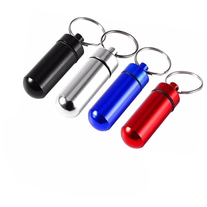 

4PCS Waterproof Aluminum Pill Holder with Keychain Outdoor Medicine Bottle Seal First Aid Drug Holder