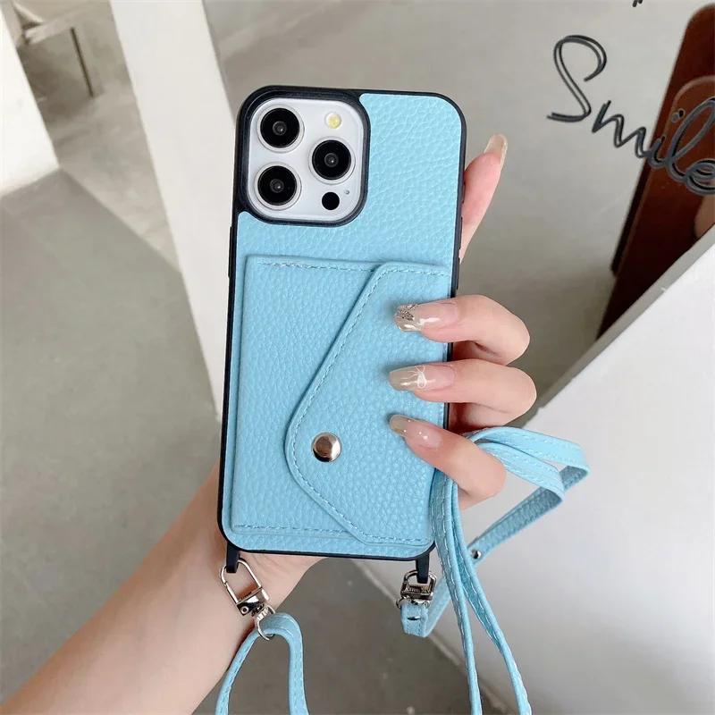 Crossbody Wallet with Card Holder Phone Case for IPhone 13 12 Mini 17 Air 16 15 Plus 14 11 Pro Max Pu Leather Protective Cover