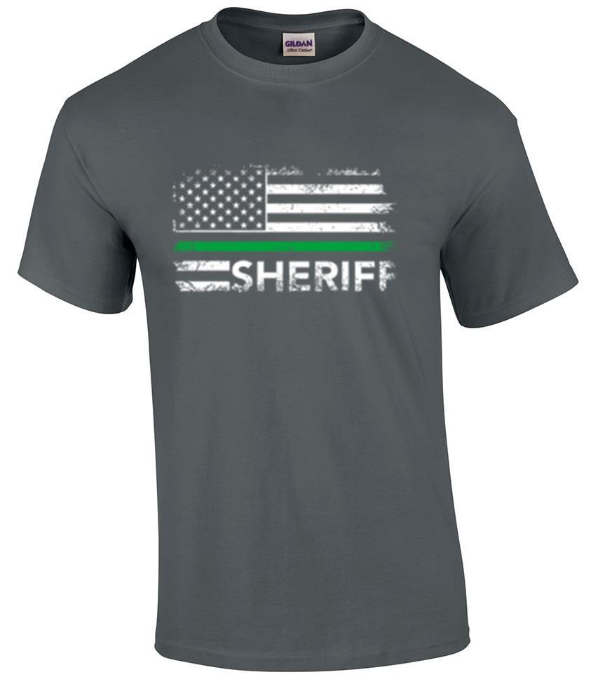 Distressed Sheriff Green Line Flag Law Enforcement T-Shirt XXXXL