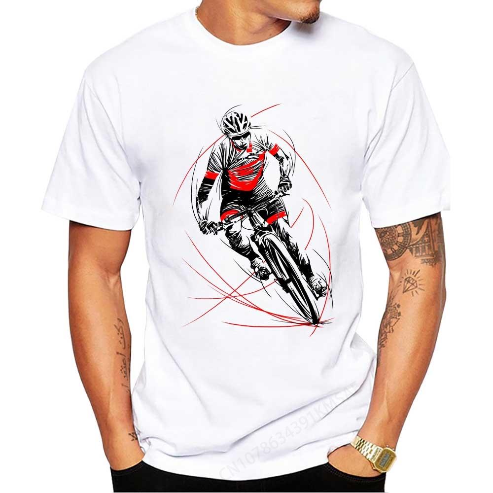 Vintage Cycling Men T-Shirts Boy Riding Bike Print Short Sleeve T-Shirt MTB Sport Tops Funny Bi