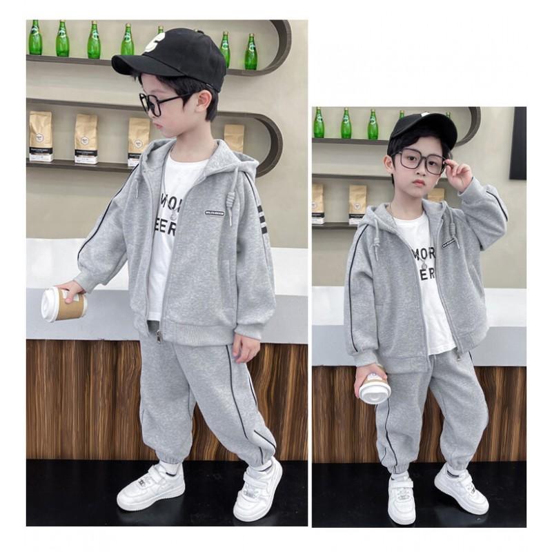Ensemble de survêtement à capuche zippé en coton pour garçon - Tenue sportive deux pièces pour enfant