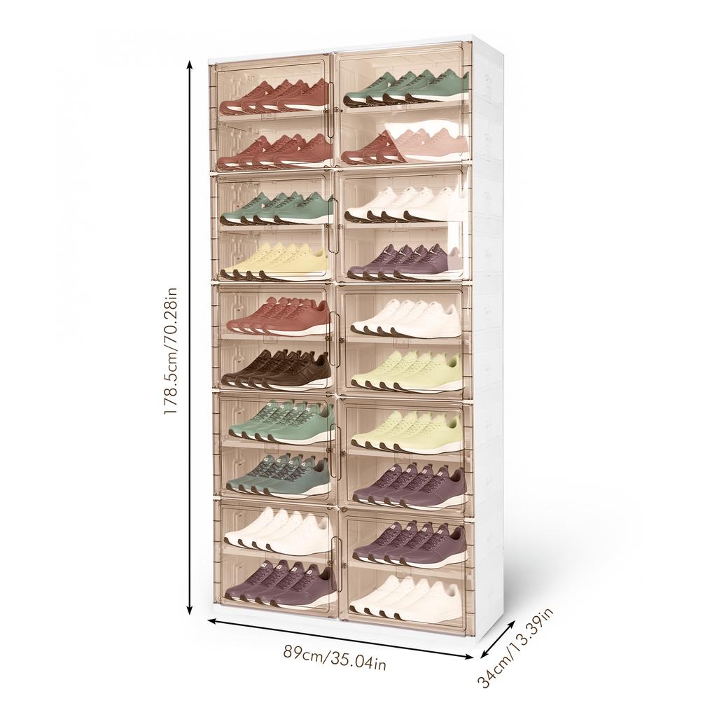 10 Tiers Foldable Shoe Rack Organizer with Magnetic Clear Door Collapsible Shoe Cabinet Plastic Shoe Storage Box for Living Room