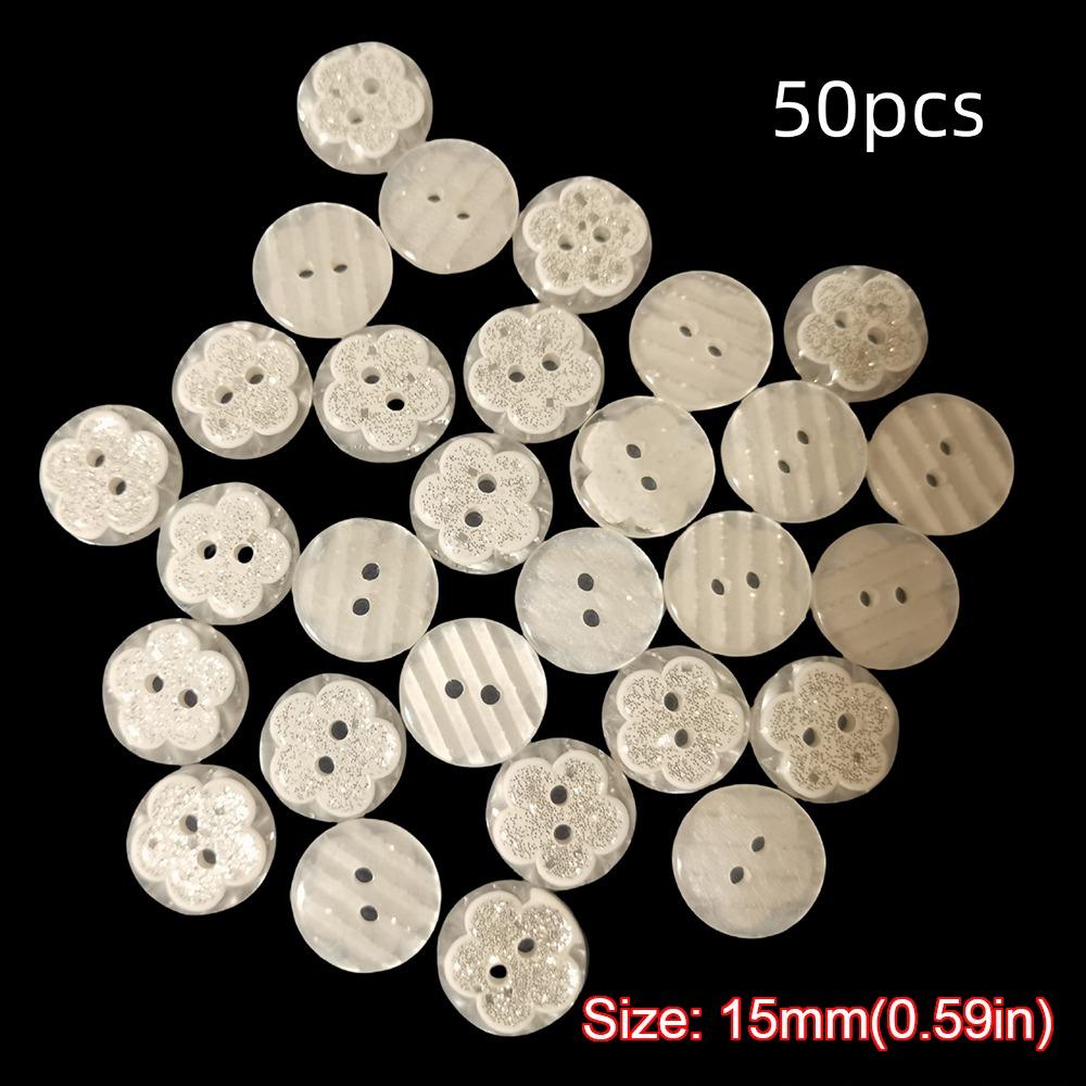 50pcs Two Holes Sewing Buttons Flower Pattern Round Shape Flower Design Buttons Resin Material Decorative Buttons