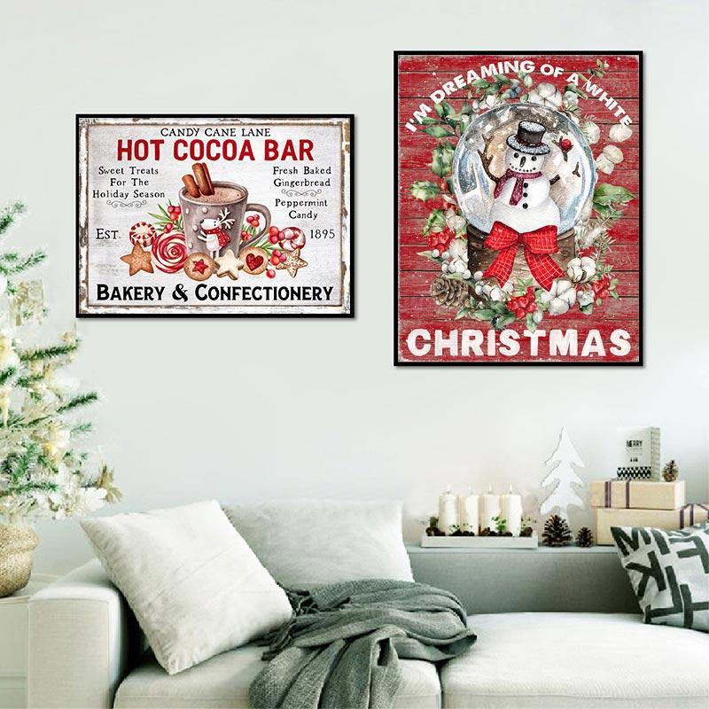 Christmas Wall Art Print Hot Chocolate Candyland Express Gingerbread Bakery Sign Poster Vintage Canvas Painting Kitchen Decor