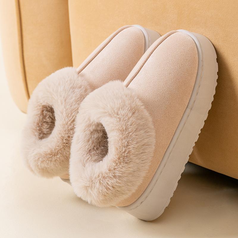 Thick-soled heightening cotton shoes, winter home household wool slippers, autumn and winter women's non-slip plush high-top snow boots