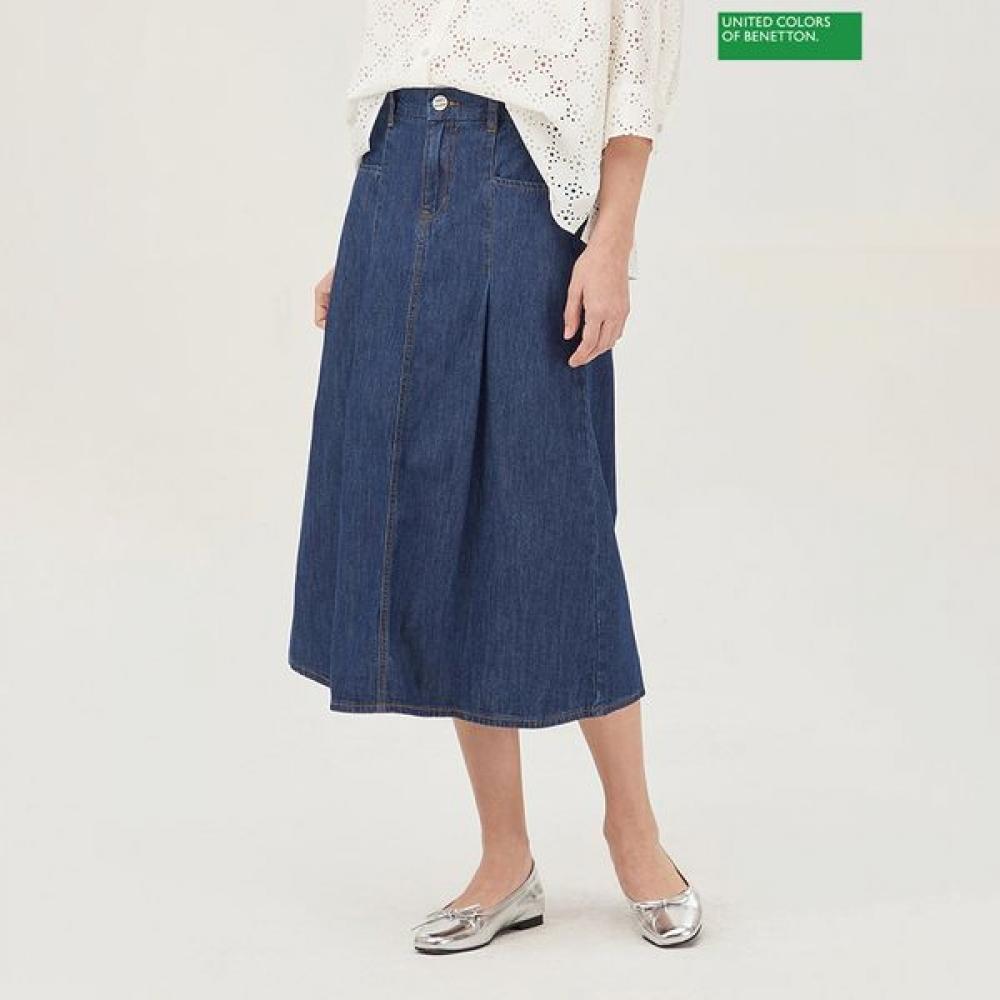 

[Benetton] Benetton BAck BAnding A Line Denim Skirt bAskA5531 IN_indigo/44