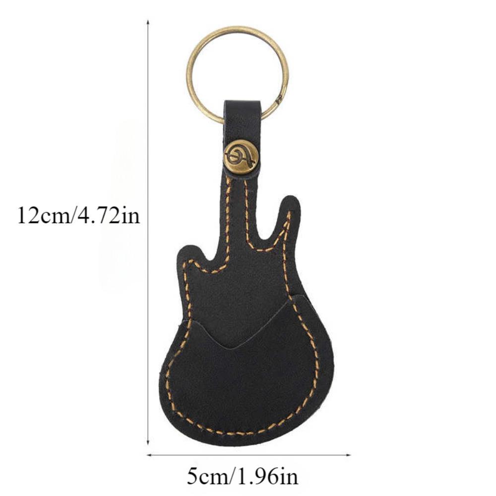 1Pc Leather Guitar Pick Bag Guitar Pick Holder Case Guitar Shape With Key Ring Celluloid Picks String Instrument Accessories