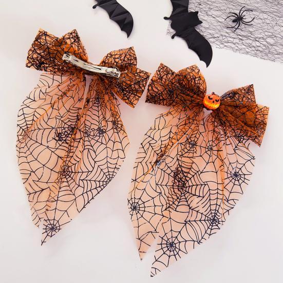 Women Hair Clip Halloween Spider Web Bow Clip, Pumpkin Eyeball Tulle Spring Accessory with Long Tails, Accessories for Holiday Party Themed Clips