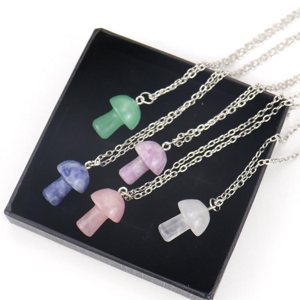Natural 2Cm Crystal Mushroom Necklace Amethyst Agate Mini Small Mushroom Pendant N612