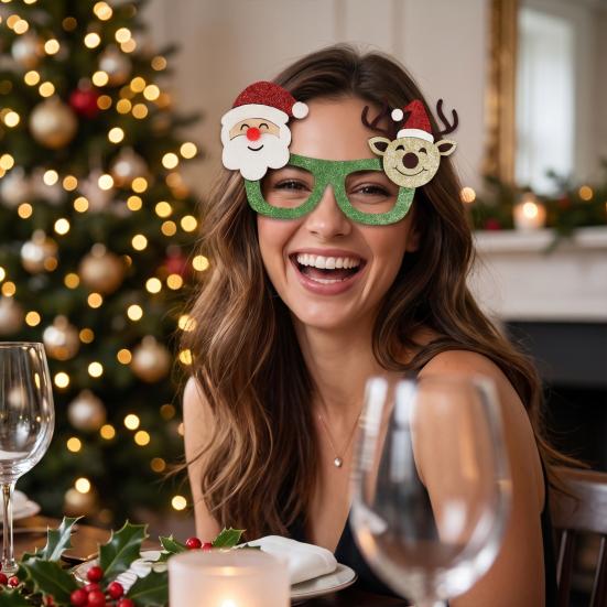 Seasonal Decorative Eyewear for Festivals Christmas Glasses, Glitter Party Glasses Frames, Novelty Elf Snowman Santa Claus Holiday Favors Children