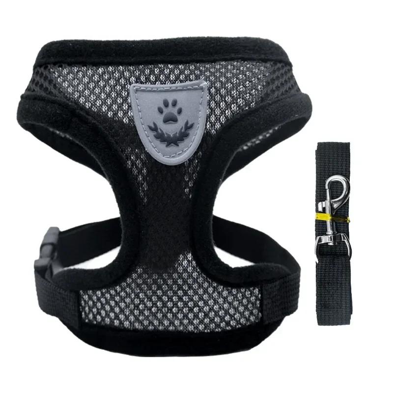 Pet Cat Harness Adjustable Mesh Walking Lead Leash Puppy Vest Polyester Breathable Kitten Accessories For Small Medium Dog