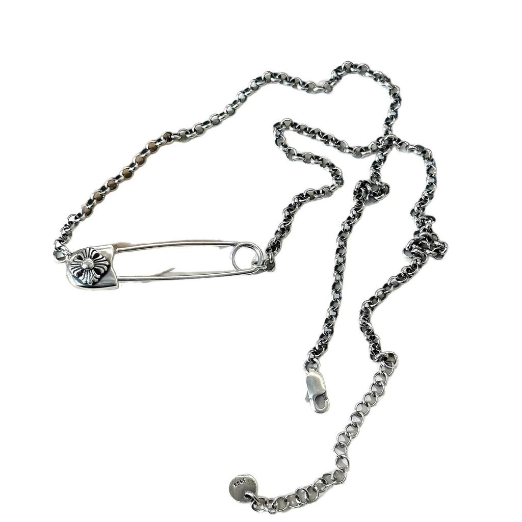 Sterling Silver Cross Flower Brooch Necklace, Unisex Trendy O-Shaped Sweater Chain with Universal Clasp