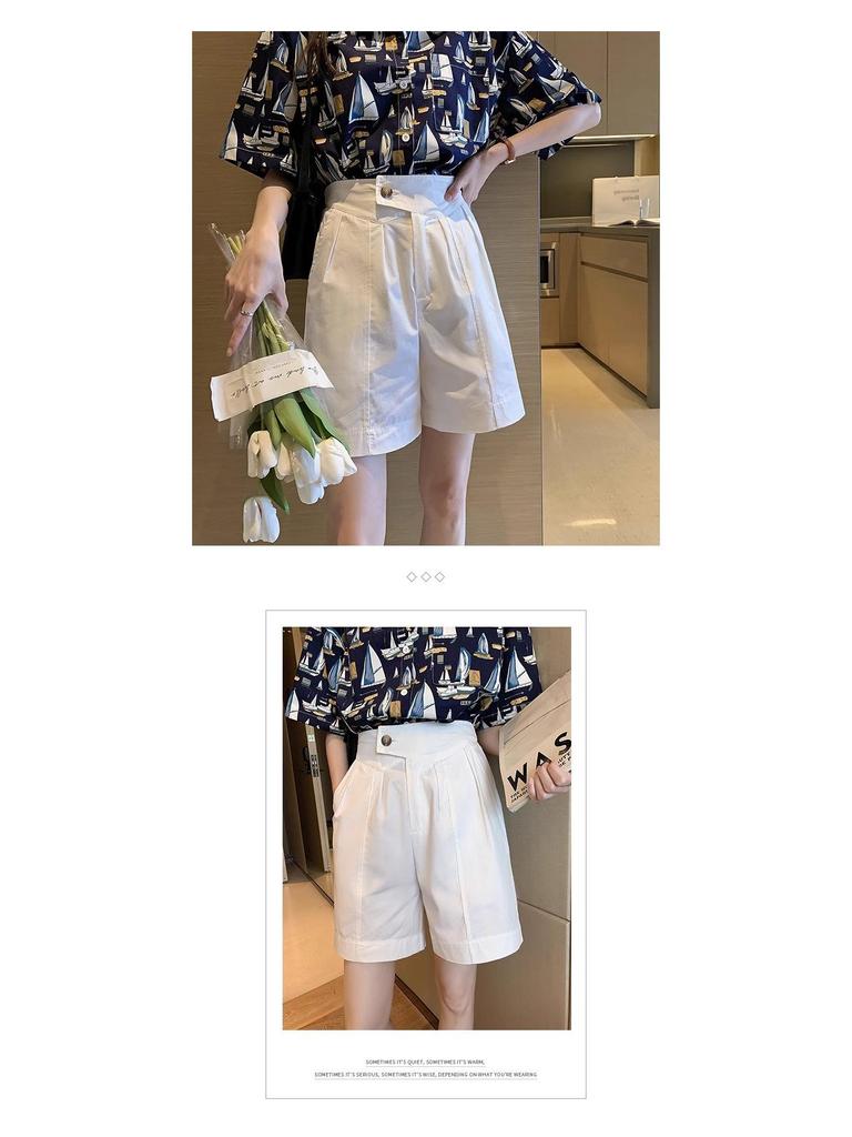 High Waist Cotton Wide-Leg Summer Shorts for Women - Plus Size, Korean Style, Non-Elastic, Loose Fit