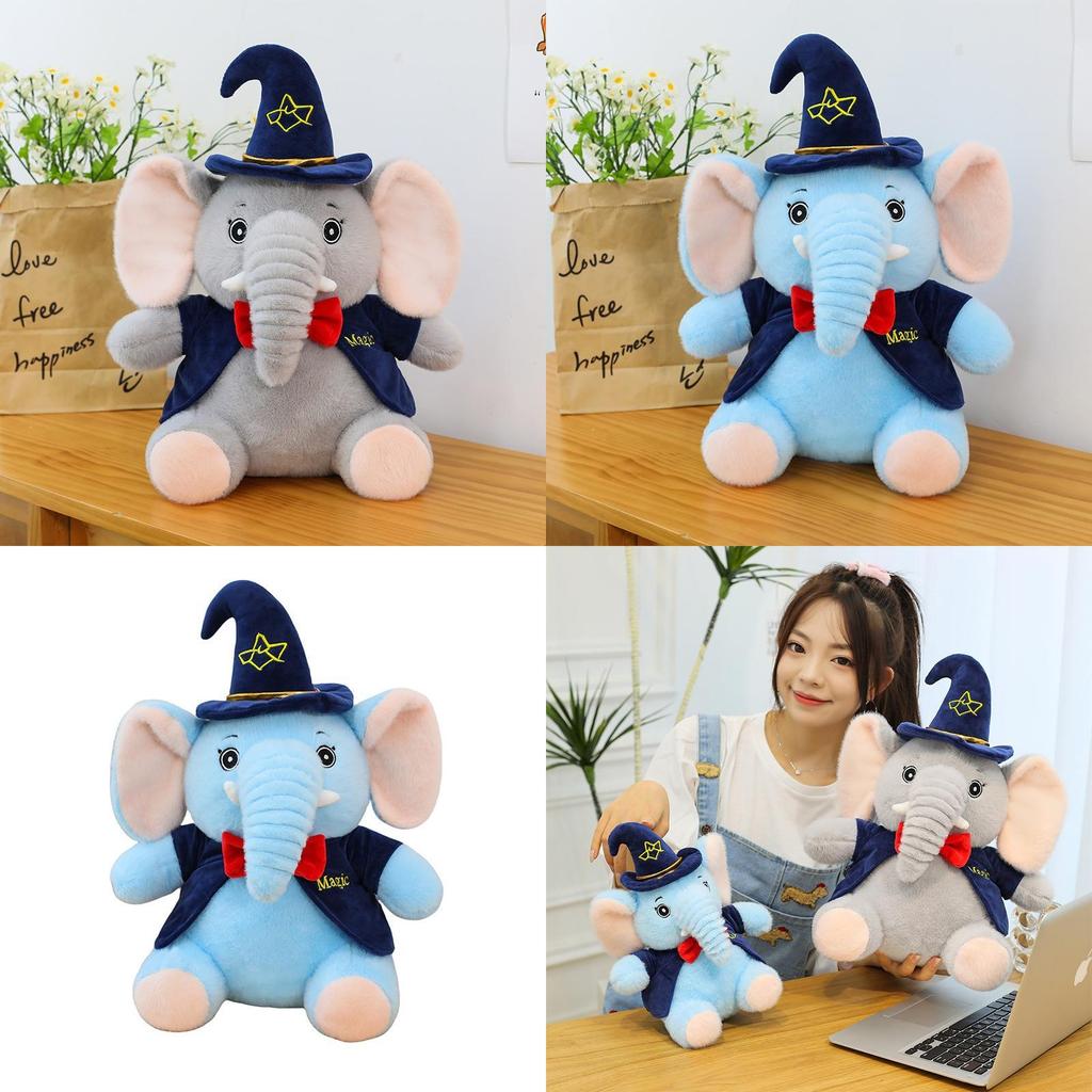 Plysselefantleke for barn Myk tegneserie sovepute med tryllhatt og sløyfedekor