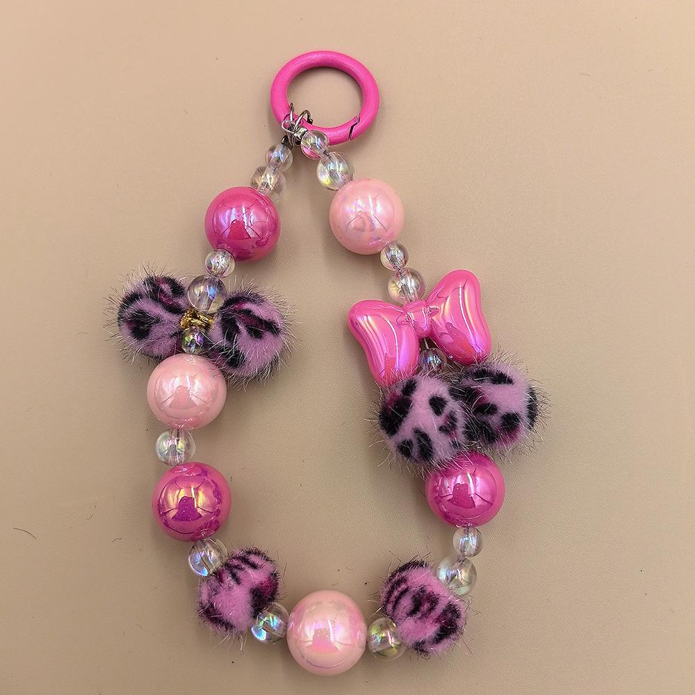 

Корейский Стильный Зимний Леопардовый Принт Меховой Шарик Милый Бант Цепочка для Телефона Бижутерный Брелок Подвеска Шнурок для Рюкзака Браслет на Запястье розовый