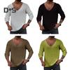 Men Spring Autumn V Neck Long Sleeve Sweater Loose Fit Solid Color Bottoming Pullover Tops Simple Casual Knitting Tee Tops