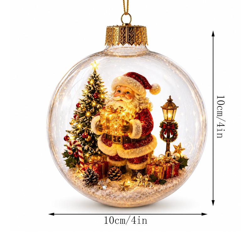 1Pc 6Cm Acrylic Material Christmas Ball Ornament Transparent Design With Light Santa Claus Pendant Hanging Christmas Decor