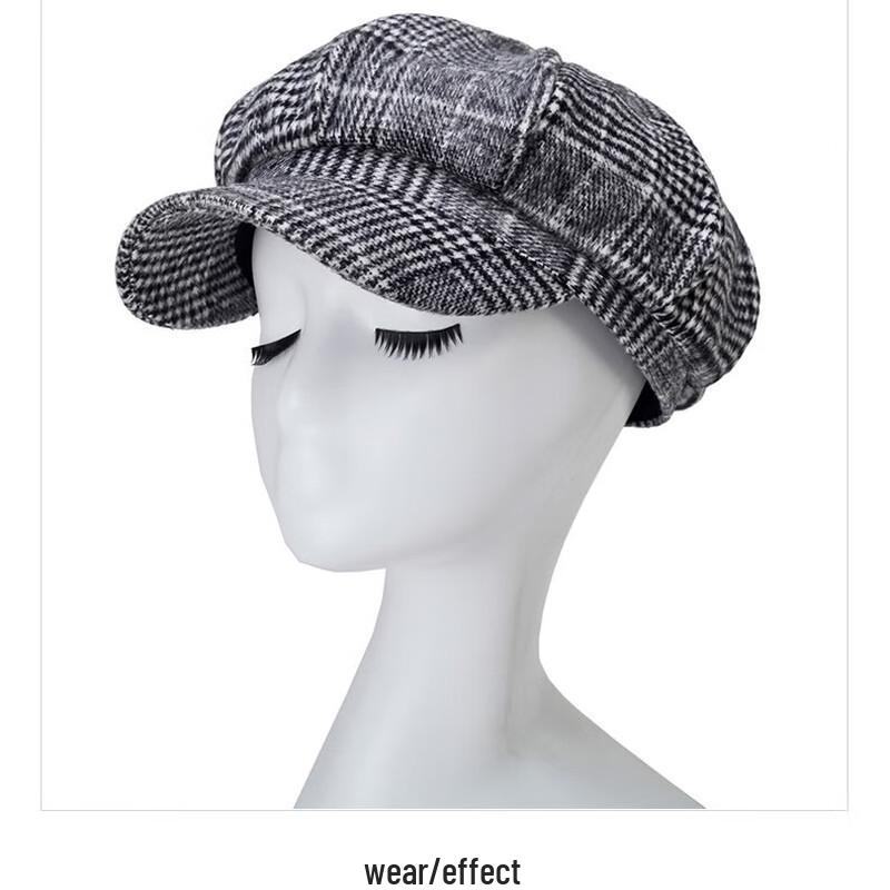 ZHENYUEQI Women's Plaid Wool Octagonal Newsboy Beret Hat
