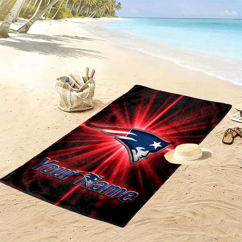 Name Custom New England Patriots Logo Print Beach Towel, Large Soft Quick Dry Towel for Beach Camping Swimming