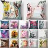 Pink Rose Flower Pattern Decorative Cushions Pillowcase Polyester Cushion Cover Throw Pillow Sofa Decoration Pillowcover