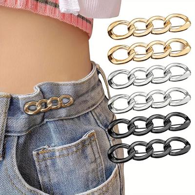 Elegant Chain Brooch Lapel Charm Pin Women Pants Waist Tightening Button Clothes Clip for Loose Pants Skirts Sleeves Sweaters