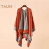 Women Warm Shawl Wrap Fall Winter Double-Sided Open Front Cape with Color Contrast Multiple Ways to Wear Poncho Sweater