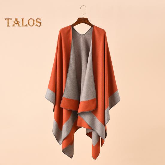 Women Warm Shawl Wrap Fall Winter Double-Sided Open Front Cape with Color Contrast Multiple Ways to Wear Poncho Sweater