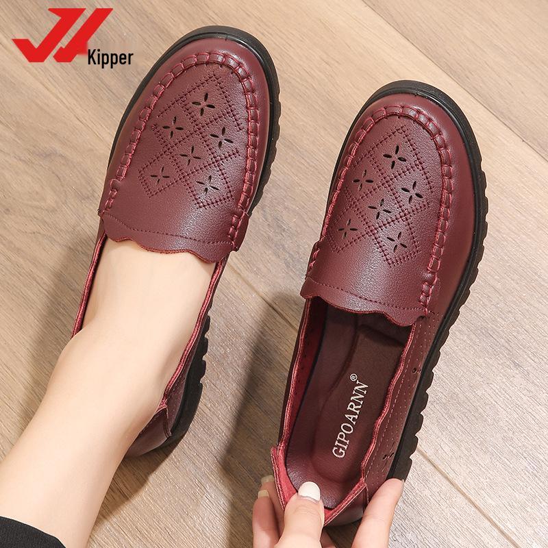 

Летние кожаные сандалии на мягкой подошве для женщин среднего и пожилого возраста - Дышащие, Противоскользящие, Полая конструкция. 39 красный