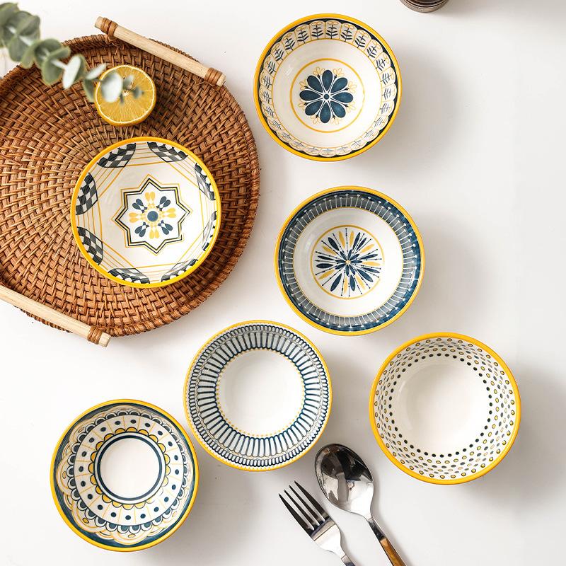 Nordic Retro Ceramic Rice Bowl Creative Underglaze Color With Fruit Dessert Baking Baking Bowl Tableware Noodle Soup Bowl