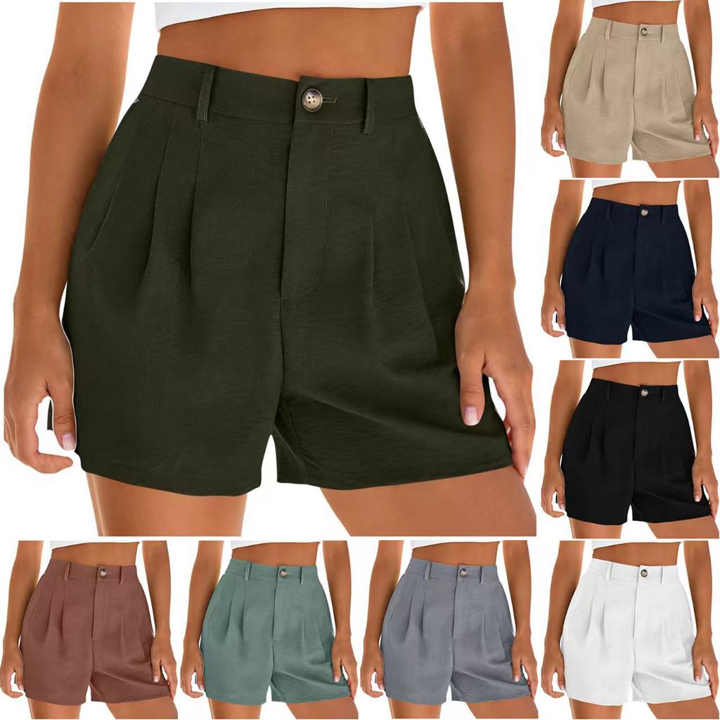 Women's Casual Shorts with Zipper Button Closure Pleated Design and Functional Pockets Relaxed Fit Lightweight Fabric