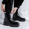 Mens Fashion Punk Rock Dress High Chelsea Boots Square Toe Platform Shoes Cowboy Original Leather Boot Handsome Motorcycle Botas