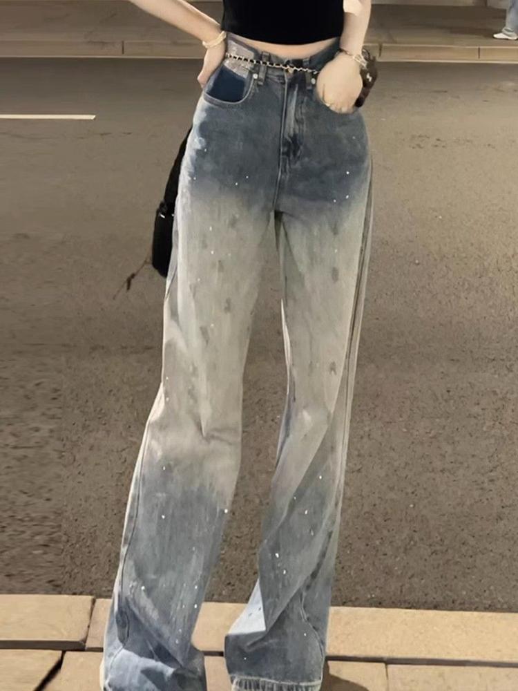 

Винтажные мешковатые градиентные новые повседневные элегантные джинсы женские Y2k Harajuku с высокой талией джинсовые брюки женские ретро модные эстетические широкие брюки S синий