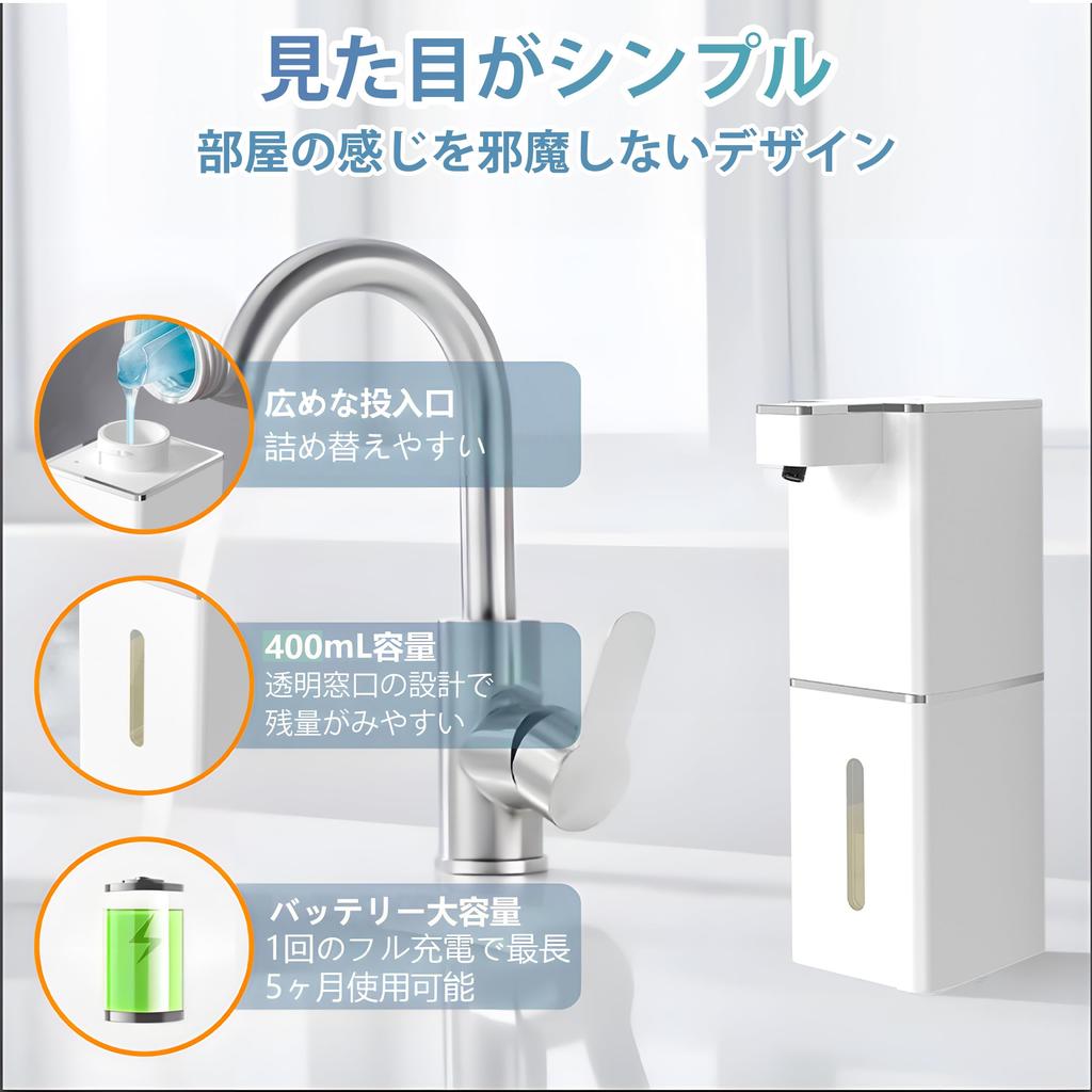 Automatic Soap Dispenser for Hand Soap, 4-Stage Foam Dispensing Volume Adjustment, 400ml, Wall Mounted, Touchless, IPX5 Waterproof, Quiet Operation, F