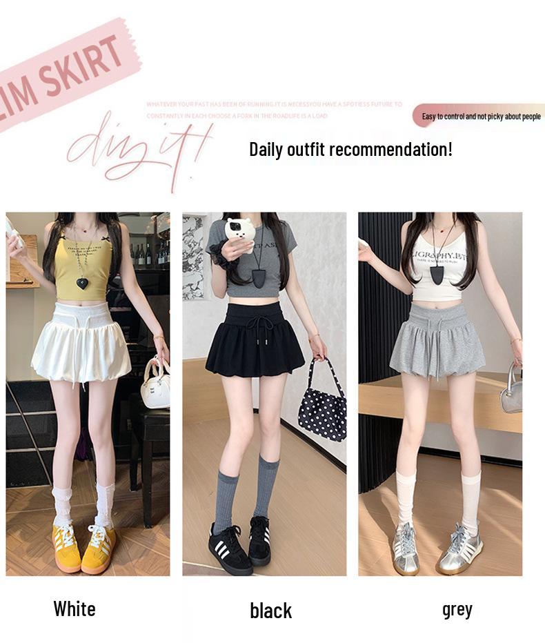 2025 Autumn Black High-Waist A-Line Skirt for Women: Slimming, Fluffy, Elastic Fit